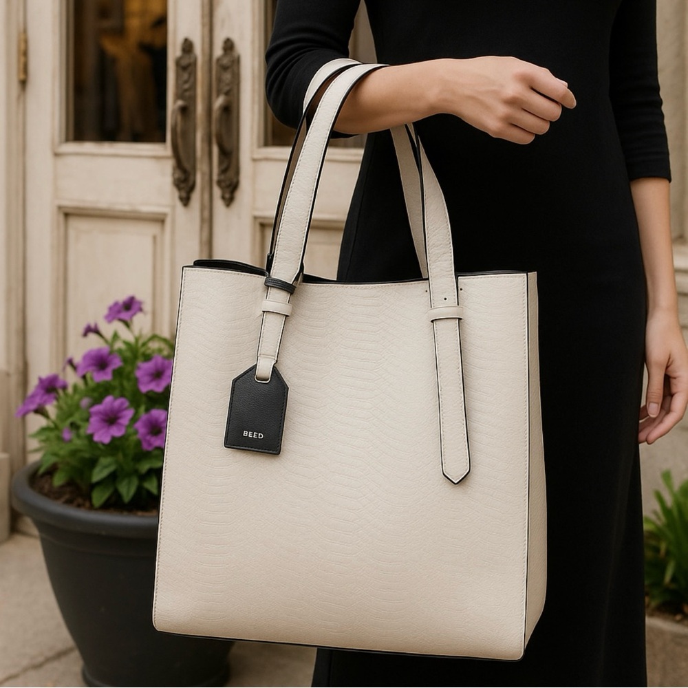 Reed Modern American Luxury Tote Cream Faux Snakeskin NWOT